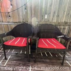 MaxSold Auction: Pair of Wicker Rattan Outdoor Chairs with Red Cushions B - Ottawa (Ontario, Canada) Moving Online Auction - Waverley Street