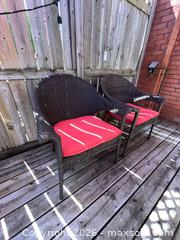 MaxSold Auction: Pair of Wicker Rattan Outdoor Chairs with Red Cushions B - Ottawa (Ontario, Canada) Moving Online Auction - Waverley Street