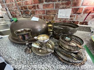 MaxSold Auction: Vintage Silverplate, Weighted Sterling, Metalware, Serving Items, with Brass Centerpiece B - Ottawa (Ontario, Canada) Moving Online Auction - Waverley Street