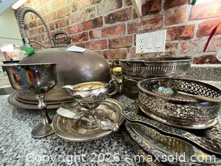 MaxSold Auction: Vintage Silverplate, Weighted Sterling, Metalware, Serving Items, with Brass Centerpiece B - Ottawa (Ontario, Canada) Moving Online Auction - Waverley Street