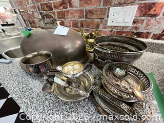 MaxSold Auction: Vintage Silverplate, Weighted Sterling, Metalware, Serving Items, with Brass Centerpiece B - Ottawa (Ontario, Canada) Moving Online Auction - Waverley Street