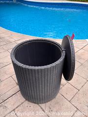 MaxSold Auction: Cooler Side Table Keter Resin Rattan Round Patio Side Table Cooler Ice Bucket Outdoor Beverage Box - Oakville (Ontario, Canada) SELLER MANAGED Downsizing Online Auction - Willowridge Court