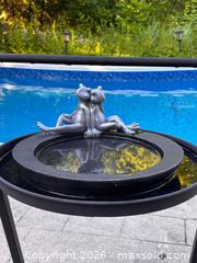 MaxSold Auction: Frog Bird Bath Garden Statue Metal Stand Patio Water Basin Outdoor Decor - Oakville (Ontario, Canada) SELLER MANAGED Downsizing Online Auction - Willowridge Court