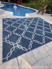 MaxSold Auction: Large Outdoor/Indoor Area Rug Blue Geometric Patio Deck Carpet Floor Mat 7 ft. 10 in. x 10 ft - Oakville (Ontario, Canada) SELLER MANAGED Downsizing Online Auction - Willowridge Court
