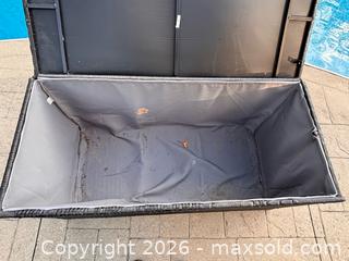MaxSold Auction: Outdoor Large Resin Wicker Patio Deck Storage Box Pool Cushion Bin Organizer 47x21x24 - Oakville (Ontario, Canada) SELLER MANAGED Downsizing Online Auction - Willowridge Court