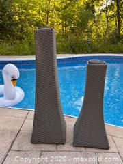 MaxSold Auction: Set of 2 Paramount Grey Wicker Gel Fuel Fire Burner Towers Outdoor Patio Lights - Oakville (Ontario, Canada) SELLER MANAGED Downsizing Online Auction - Willowridge Court