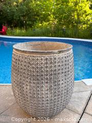 MaxSold Auction: Textured Grey Stone Pattern Concrete Planter Pot Large Garden Patio Flower Urn - Oakville (Ontario, Canada) SELLER MANAGED Downsizing Online Auction - Willowridge Court