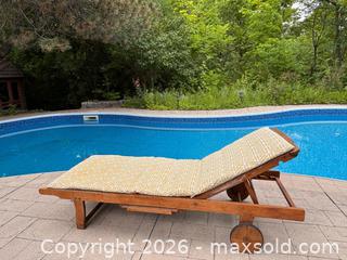 MaxSold Auction: Vintage Wood Chaise Lounge Chair Poolside Patio Recliner With Cushion Side Table - Oakville (Ontario, Canada) SELLER MANAGED Downsizing Online Auction - Willowridge Court