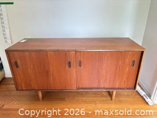 MaxSold Auction: Mid-Century Modern Wood Sideboard with Sliding Doors - Oak Bay (British Columbia, Canada) PARTNER MANAGED Moving Online Auction - Byng Street