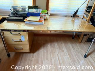 MaxSold Auction: Light Oak Desk with 3-Drawer Pedestal and Chrome Trim - North Saanich (British Columbia, Canada) PARTNER MANAGED Estate Sale Online Auction - Woodcreek Drive