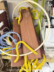 MaxSold Auction: Mixed Household Lot: Percolator, Lantern, Wooden Swing, Ropes Includes Metal Storage Shelf. - North Saanich (British Columbia, Canada) PARTNER MANAGED Estate Sale Online Auction - Woodcreek Drive