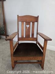 MaxSold Auction: Antique to Very Early Vintage Arts & Crafts Mission Quarter Sawn Oak Rocking Chair with Sweet Heart Cutout - Beautiful! - Kingston (Ontario, Canada) SELLER MANAGED Downsizing Online Auction - Abdo Road