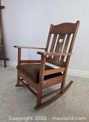 MaxSold Auction: Antique to Very Early Vintage Arts & Crafts Mission Quarter Sawn Oak Rocking Chair with Sweet Heart Cutout - Beautiful! - Kingston (Ontario, Canada) SELLER MANAGED Downsizing Online Auction - Abdo Road