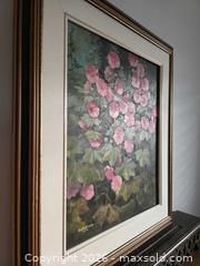 MaxSold Auction: Original 2003 signed Ruth Brooks oil painting of pink hollyhocks. Excellent condition. - Kingston (Ontario, Canada) SELLER MANAGED Downsizing Online Auction - Abdo Road