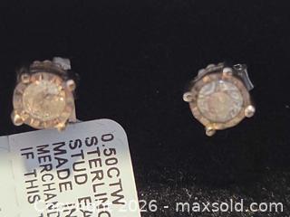 MaxSold Auction: Sterling Silver Diamond Stud Earrings 0.50 CTW - Vernon (California, USA) SELLER MANAGED Estate Sale Online Auction - E. 43rd Street