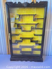 MaxSold Auction: Asian-Inspired Wood & Glass Display Cabinet, 34 x 20 x 4 in - Campbell (California, USA) SELLER MANAGED Estate Sale Online Auction -  Dell Avenue