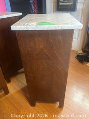 MaxSold Auction: Two Wooden Marble-Top Cabinets  - Addington Highlands (Ontario, Canada) PARTNER MANAGED Downsizing Online Auction - Highway 41