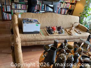 MaxSold Auction: Upholstered Settee With Carved Wood Frame - Addington Highlands (Ontario, Canada) PARTNER MANAGED Downsizing Online Auction - Highway 41