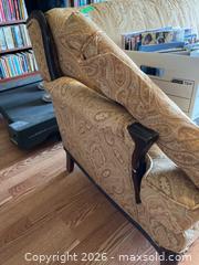 MaxSold Auction: Upholstered Settee With Carved Wood Frame - Addington Highlands (Ontario, Canada) PARTNER MANAGED Downsizing Online Auction - Highway 41