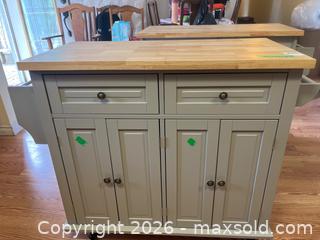 MaxSold Auction: Wood-Top Kitchen Cart on Casters With Storage, Lot 276 Match - Addington Highlands (Ontario, Canada) PARTNER MANAGED Downsizing Online Auction - Highway 41