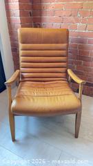 MaxSold Auction: Erik Tan/Cognac Real Leather Lounge Chair with Wood Frame - Toronto (Ontario, Canada) SELLER MANAGED Moving Online Auction - Langford Avenue
