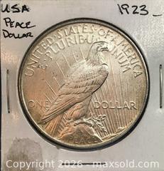 MaxSold Auction: 1923 Silver Peace  Dollar - USA - Lincoln (Ontario, Canada) SELLER MANAGED Downsizing Online Auction - Bartlett Road - Beamsville (STORAGE)