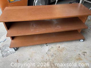 MaxSold Auction: Brown Wood Veneer TV Stand with Open Shelves & Casters - Toronto (Ontario, Canada) SELLER MANAGED Estate Sale Online Auction - Queens Drive