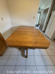 MaxSold Auction: Oak Solid Wood Dining Table with Double Pedestal, Extending Leaf - Toronto (Ontario, Canada) SELLER MANAGED Estate Sale Online Auction - Queens Drive