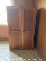 MaxSold Auction: Solid Wood Full-Size Wardrobe / Armoire, Brown Natural - Toronto (Ontario, Canada) SELLER MANAGED Estate Sale Online Auction - Queens Drive