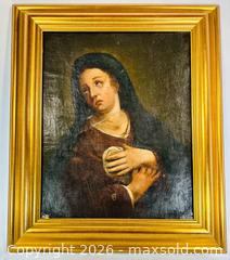 MaxSold Auction: European Oil Painting of the Virgin Mary in Mourning | Circa 18th Century - Maxsold Signature - Museum-Quality Artifacts, Ancient Antiquities and Collector Finds (CAN and US Shipping)