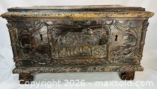 MaxSold Auction: Historic Italian Carved Wooden Chest | Circa 16th–17th Century - Maxsold Signature - Museum-Quality Artifacts, Ancient Antiquities and Collector Finds (CAN and US Shipping)
