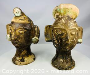MaxSold Auction: Pair of Terracotta Sculptural Heads with Headdresses | 20th Century - Maxsold Signature - Museum-Quality Artifacts, Ancient Antiquities and Collector Finds (CAN and US Shipping)