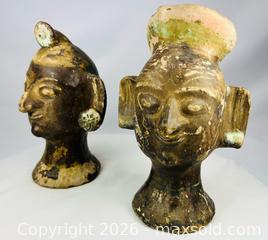 MaxSold Auction: Pair of Terracotta Sculptural Heads with Headdresses | 20th Century - Maxsold Signature - Museum-Quality Artifacts, Ancient Antiquities and Collector Finds (CAN and US Shipping)