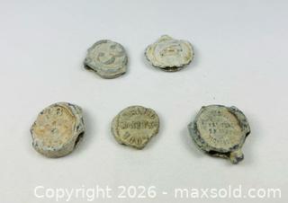 MaxSold Auction: Collection of Five Antique Lead Bale Seals | Shipwreck Maritime Trade Artifacts | 19th Century  - Maxsold Signature - Museum-Quality Artifacts, Ancient Antiquities and Collector Finds (CAN and US Shipping)