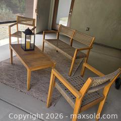 MaxSold Auction: Mid-Century Modern Woven Patio Seating Set with Wood Frame - Phoenix (Arizona, USA) SELLER MANAGED Downsizing Online Auction - West Morningside Drive