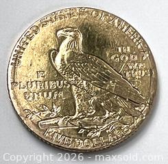 MaxSold Auction: 1909 $5 23kt Gold U.S. Indian Coin - Campbell (California, USA) PARTNER MANAGED Estate Sale Online Auction -  Dell Avenue
