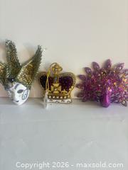 MaxSold Auction: Lot of 1 Venetian Carnival Decorative Masks — Purple Gold White, 1 Kensington Palace Ornament, 1 Peacock Ornament - San Jose (California, USA) SELLER MANAGED Estate Sale Online Auction - Union Avenue