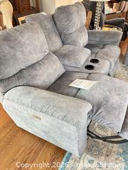 MaxSold Auction: Abbyson Gray Microfiber/Suede Reclining Loveseat with Console - Chilliwack (British Columbia, Canada) PARTNER MANAGED Downsizing Online Auction - Camden Drive