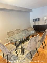 MaxSold Auction: Set of 6 Modern Glam Velvet Dining Chairs with Wood Legs C - Ajax (Ontario, Canada) Moving Online Auction - Angier Crescent