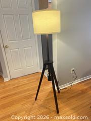 MaxSold Auction: Tripod Floor Lamp, Wood & Metal with Beige Drum Shade B - Ajax (Ontario, Canada) Moving Online Auction - Angier Crescent