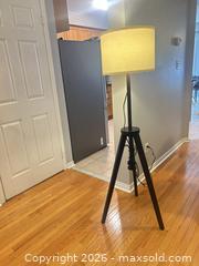 MaxSold Auction: Tripod Floor Lamp, Wood & Metal with Beige Drum Shade B - Ajax (Ontario, Canada) Moving Online Auction - Angier Crescent