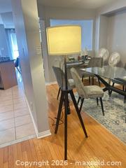 MaxSold Auction: Tripod Floor Lamp, Wood & Metal with Beige Drum Shade B - Ajax (Ontario, Canada) Moving Online Auction - Angier Crescent