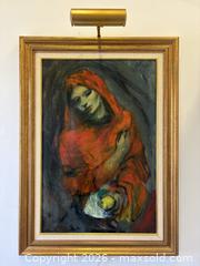 MaxSold Auction: Haunting  "Woman In Red" Large Post Impressionist Oil Painting Artist Signed A.Wachenhauser With Gallery Lamp - Toronto (Ontario, Canada) PARTNER MANAGED Reseller Online Auction - Railside Road
