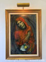 MaxSold Auction: Haunting  "Woman In Red" Large Post Impressionist Oil Painting Artist Signed A.Wachenhauser With Gallery Lamp - Toronto (Ontario, Canada) PARTNER MANAGED Reseller Online Auction - Railside Road