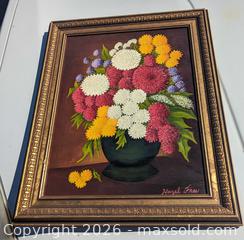 MaxSold Auction: Lovely Antique Floral Blooms Vibrant Oil Painting On Board Artist Signed Hazel Free - Toronto (Ontario, Canada) PARTNER MANAGED Reseller Online Auction - Railside Road