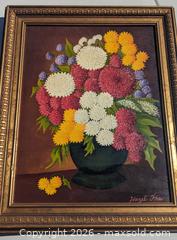 MaxSold Auction: Lovely Antique Floral Blooms Vibrant Oil Painting On Board Artist Signed Hazel Free - Toronto (Ontario, Canada) PARTNER MANAGED Reseller Online Auction - Railside Road