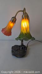 MaxSold Auction: Vintage Atmospheric Twin Lily Art Glass Shade Table Lamp - Toronto (Ontario, Canada) PARTNER MANAGED Reseller Online Auction - Railside Road