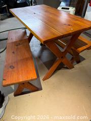 MaxSold Auction: Wooden Picnic Table with Attached Benches - Harcourt (Ontario, Canada) PARTNER MANAGED Downsizing Online Auction - Burleigh Road
