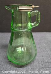 MaxSold Auction: Hazel-Atlas green uranium glass syrup pitcher - Spring (Texas, USA) SELLER MANAGED Charity/Fundraising Online Auction - Danehill Drive