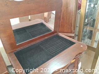 MaxSold Auction: Cherry Brown Wood Veneer Jewelry Armoire with Mirror - Santa Clara (California, USA) PARTNER MANAGED Estate Sale Online Auction - Scott Boulevard (STORAGE)